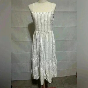 Umgee Striped Tiered Midi Dress Boho Summer Size L Gypsy Romantic NWOT